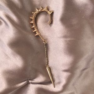Spiked ear cuff with drop spike on chain